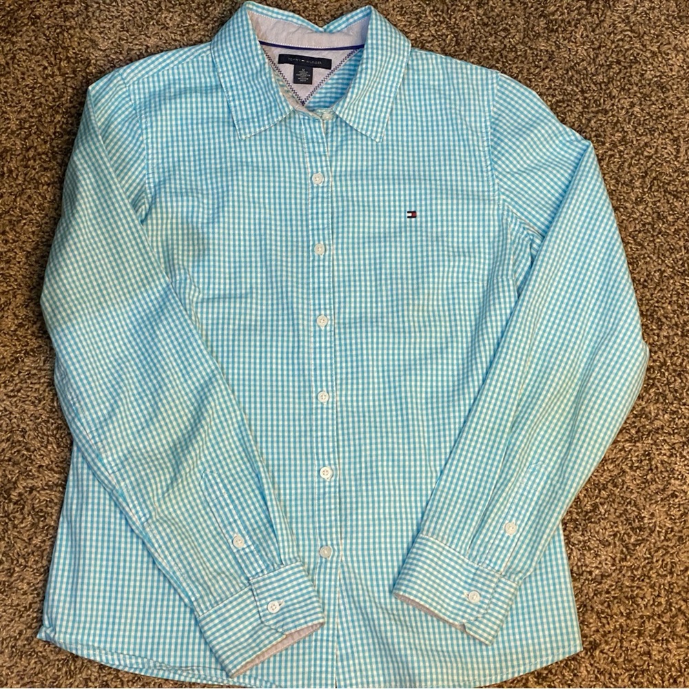 Tommy Hilfiger‎ Blue Casual Button Down Shirt with Checkered Pattern